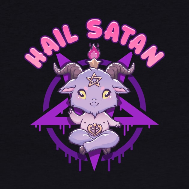 Hail Satan Death Metal Cute Pentagram Baphomet print by biNutz